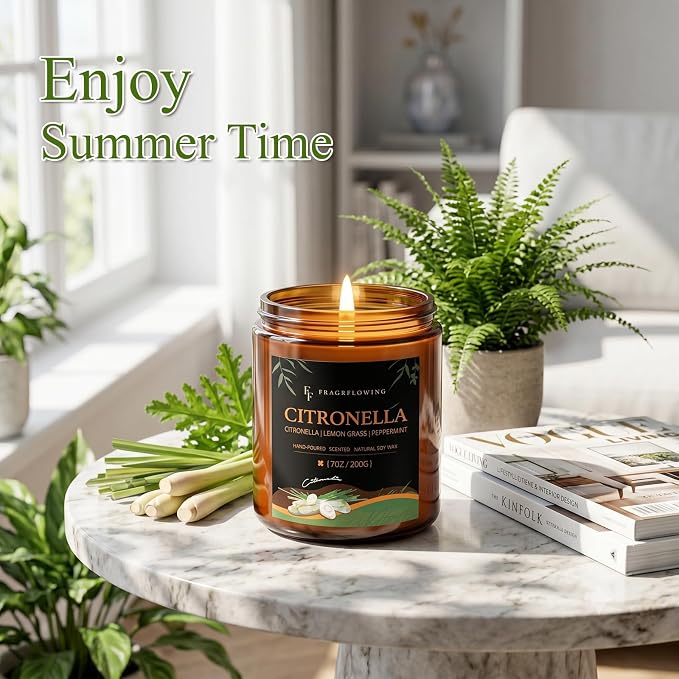 Citronella Candles, Indoor Outdoor Lemongrass Scented Candles，Natural Soy Wax Jar Candle, 100-Hour Burn Time, 7 oz (2 Pack)