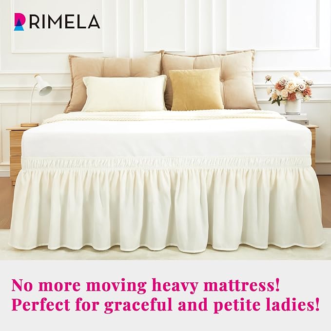 RIMELA Bed Skirts Full Size Cream Dust Ruffle 15 Inch Drop, Wrap Around Elastic Adjustable Bedskirt, Bed Skirt for Adjustable Bed Base, Soft Durable Fabric Machine Washable Easy to Install | Solid Ruffled, Easy to Use, No Mattress Lifting, Wrinkle & Fa...