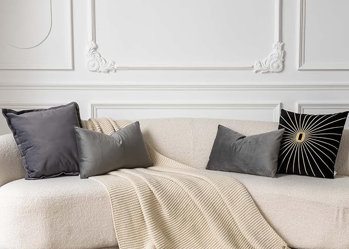 12x20 Lumbar Velvet Throw Pillow Covers Set of 2 for Couch Sofa Bed,Gray