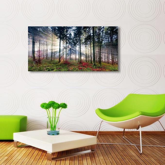 Nature Landscape Sunrise Tree Canvas Wall Art - 24x48 inches Wall Decoration for Living Room Forest Picture Artwork Painting Prints of Trees for Bedroom and Home Décor