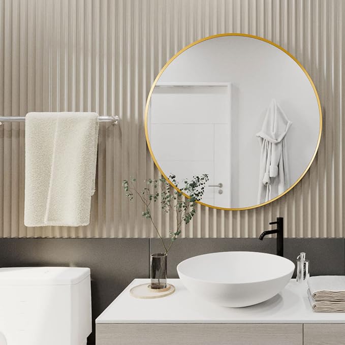 HARRITPURE Round Mirror 23.6" Gold Wall Mounted Circle Mirror with Aluminum Alloy Frame Modern Design for Bathroom, Living Room, Vanity, Bedroom, Entryway