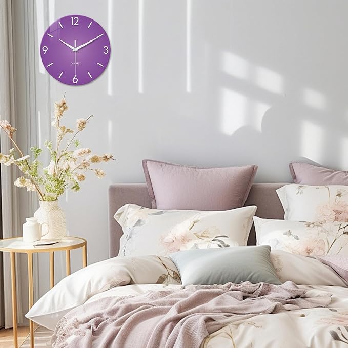 XFM Large Purple Wall Clock for Women Girls Bedroom 20 Inch | Silent Non-Ticking Battery Operated Modern Simple Minimalist Decorative for Living Room Kitchen Home Office