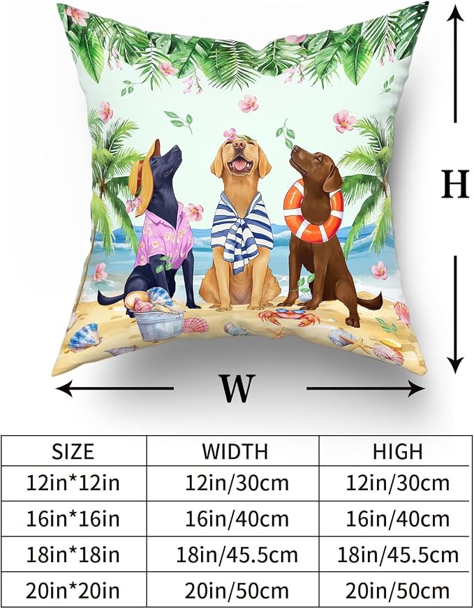 Giwawa Summer Dogs Pillow Covers Set of 2 20"x20" Funny Coastal Beach Puppy Square Pillowcases Tropical Palm Leaf Floral Soft Cotton Throw Cushion Covers for Sofa Couch Patio Living Room Decor