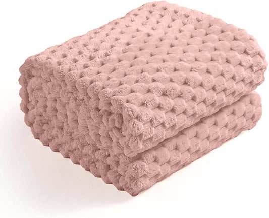 Excervent Hexagon Jacquard Throw Blanket for Bed, 50x70 Inches, Grey Pink | Decorative Fuzzy Flannel Fleece Throw Blanket for Sofa Bed Couch, Super Soft Cozy, Suitable for All Seasons