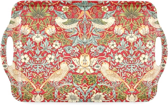 Pimpernel Morris & Co Strawberry Thief Red Large Handled Tray | Serving Tray for Lunch, Coffee, or Breakfast | Made of Melamine for Indoor and Outdoor use | Measures 18.9" x 11.6" | Dishwasher Safe