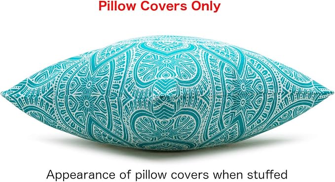TreeWool Mandala Accent Throw Pillow Covers 18x18 Set of 2 (Turquoise) | Decorative Throw Pillowcases for Sofa & Couch; 100% Cotton Accent Covers Ideal for Spring & Summer Stylish Home Decor