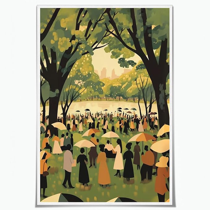 African American Poster Modern Folk Landscape Wall Decor 16x24Inch Unframed | Black People Poster Black People Party Art Joyful Lakeside Community Gathering Wall Art for Living Room Bedroom Gallery Home