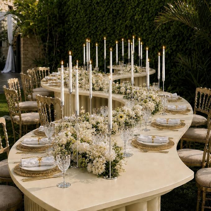 NLBTW 24 Pcs Silver Taper Candle Holder Bulks for Wedding Party Home Decor