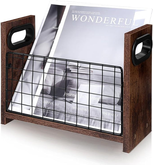 SynHHergyx Magazine Holder Magazine Book Holder Slim Magazine Rack Floor Magazine File Holder Storage Basket Folder Organizer Bin for Letters, Magazines, Books, Newspapers