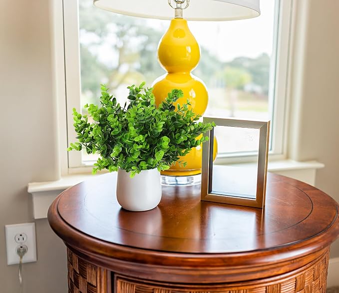 RECUTMS 8 Bundles Artificial Eucalyptus Greenery Plants Stems 13In Green | Plastic Boxwood Shrubs Branches,No Maintenance,Long-last,Outdoor Planter Vase Centerpiece Farmhouse Home Garden Wedding Decor