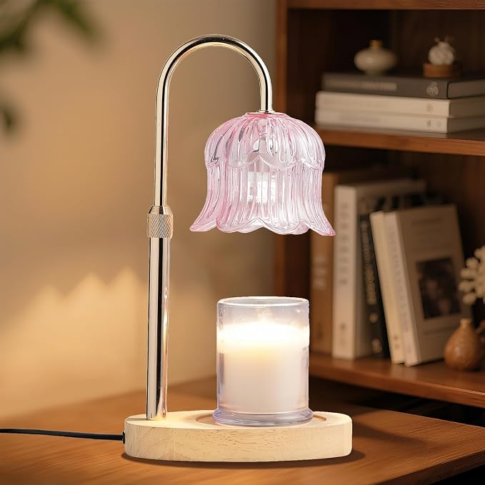 Candle Warmer Lamp with Timer: Flower Shape Wax Lamp Candles No Flame Home Decor Pink Candles Warming Lights