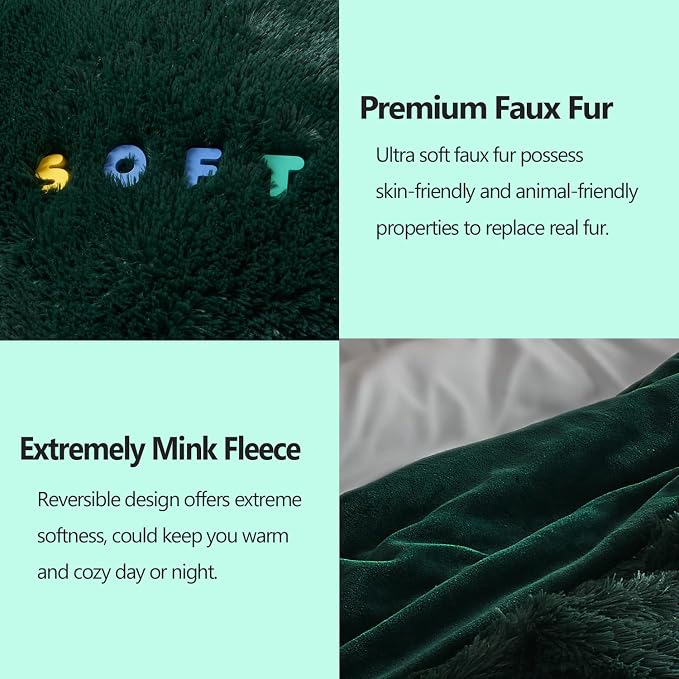 GONAAP Fuzzy Faux Fur Twin Blanket for Couch, Forest Green, 60"x80" | Warm Cozy Plush Shaggy Decorative Reversible Thick Non-Heated Fleece Blanket for Sofa Bed, Gift for Women Men, All Season Use
