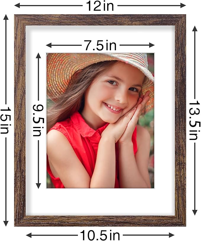 Vittanly 11x14 Picture Frames Set of 9 for Wall Mounting, Brown | Display Pictures 8x10 with Mat or 11x14 without Mat, Engineered Wood with Shatter Resistant Plexiglass, Gallery Photo Frames