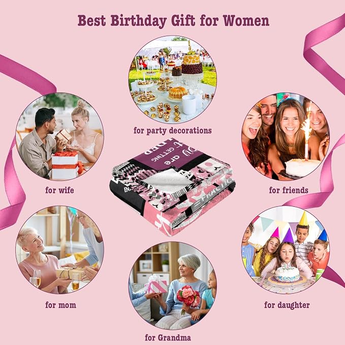 Ivivis Birthday Gifts for Women Girls Throw Blanket 80"X60", Happy Birthday Decorations, Unique Bday Gift Ideas for Her Daughter Friends Mom Sister Wife Grandma