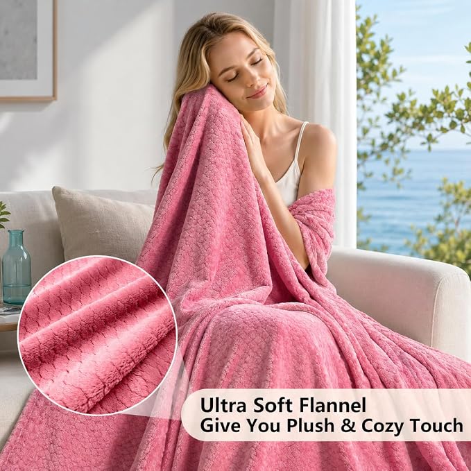 Hoomly Dusty Rose Throw Blanket 60x80 Cozy Fleece for Sofa and Bedroom | Velvety Flannel Feel, Single Layer 3D Jacquard, Couch Bed Office Car Travel, Romantic Decor, Low Shed, Machine Washable