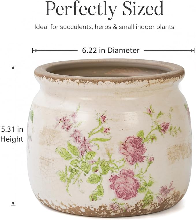 Dosayes Vintage Plant Pot, Pink, 6.29 inch Ceramic Flower Pot