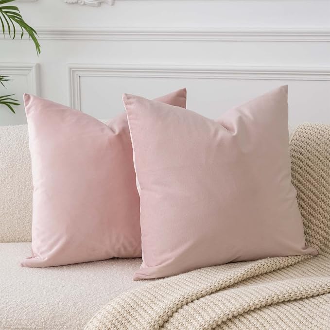 JUSPURBET Decorative Velvet Throw Pillow Covers 20x20 Set of 2,Pink