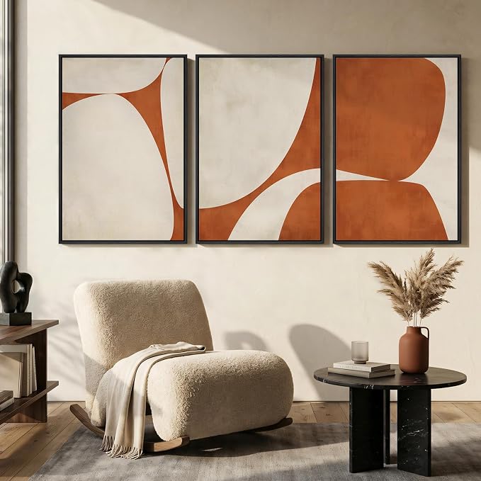 Large Framed Beige Orange Abstract Wall Art for Living Room, 3 Piece 24x36 | Neutral pictures, Canvas prints, Wood frame, Modern artwork, Minimalist paintings, Wall decor for dining room bedroom hallway