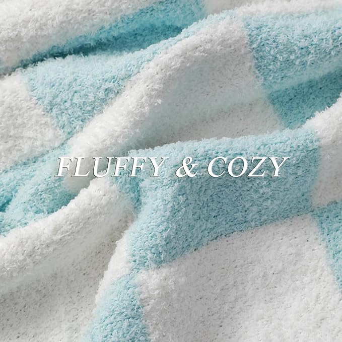 bearberry Soft Plush Throw Blanket for Couch, Cozy Warm & Lightweight | Knitted Fluffy Checkered Comfort Home Decor Gift for Women Mom Her, Sofa Chair Bed, 50x60in, Blue