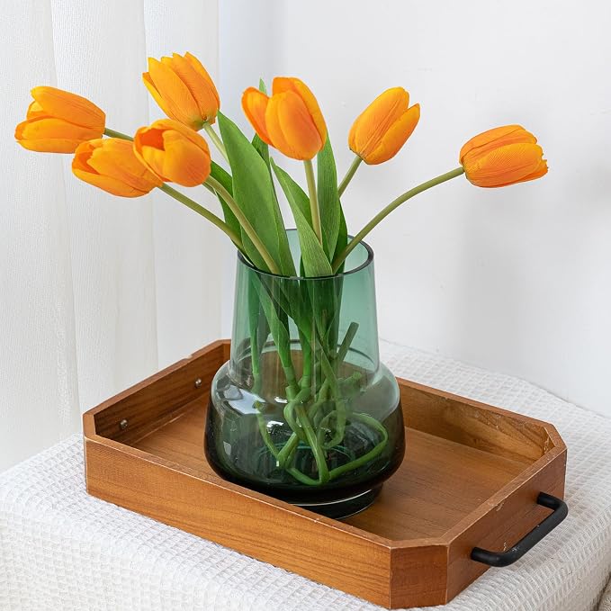Relexome Green Glass Flower Vase for Centerpieces Bouquet Flowers Modern Wide Mouth Glass Vase Decorative Bud Vases for Home Decor, Living Room, Kitchen, Dining Table, Entryway 7.3 Inch