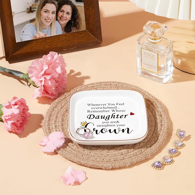 PUDDING CABIN Daughter Gifts from Mom Dad Straighten Your Crown Ring Dish Gifts for Daughter Adult Birthday Mother's Day Graduation Christmas