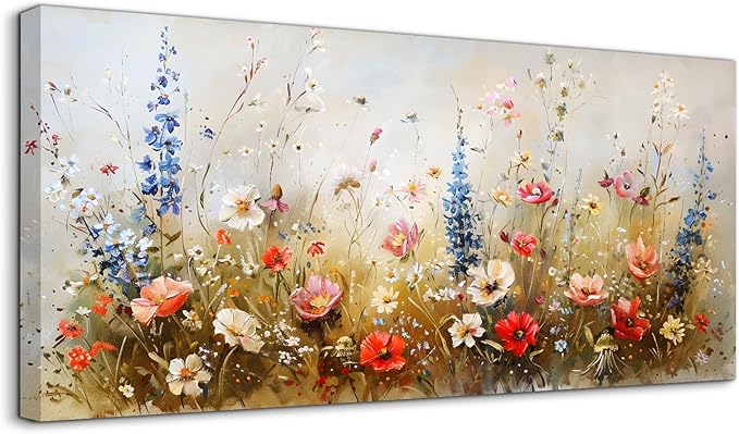 SERIMINO Spring Wildflower Wall Decor, Flower Market Artwork 24X48 Inch | Country Wall Art, Spring Wildflower Canvas Prints, Living Room Bedroom Home Decor, Ready To Hang, Fade-resistant Inks