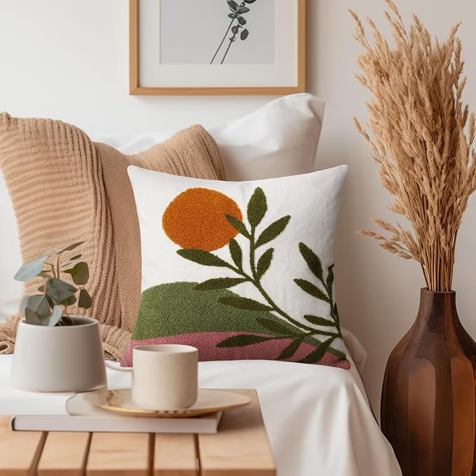 Adabana Boho Pillow Cover 18x18 Inch Embroidered Throw Pillow Cover