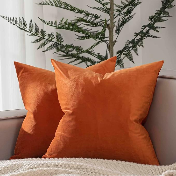 JUSPURBET Decorative Velvet Throw Pillow Covers 20x20 Set of 2,Burnt Orange