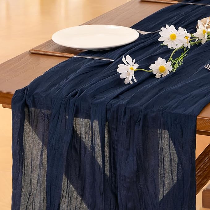 Cheesecloth Table Runner Fall Boho Wedding Birthday Party Home Decor | Navy Blue 3pcs Rustic Gauze 10FT Cheese Cloth Sheer Farmhouse Dining Runner for Baby Shower Bridal Holiday Decorations
