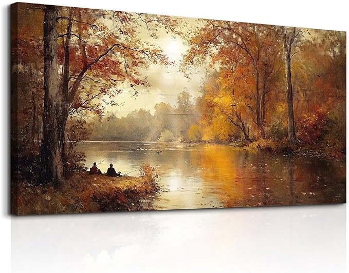 FUHAIHUA Canvas Wall Art For Living Room Large Wall Decor For Bedroom Modern Office Wall Decorations Saffron Yellow Tree Landscape Painting Forest Pictures Artwork Ready To Hang Home Decor 20"x40"