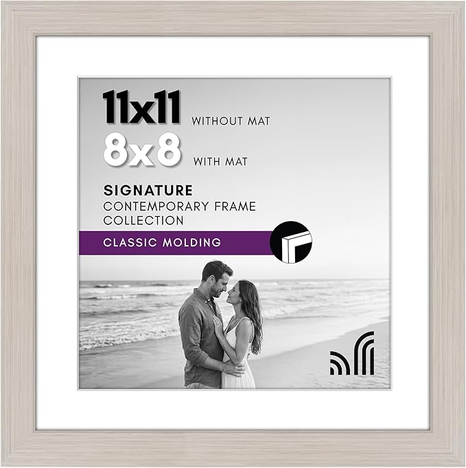 Americanflat 11x11 Picture Frame with Shatter-Resistant Glass - Use as 8x8 Frame with Mat or Display 11x11 Photo Without Mat - Signature Collection - Square Frames for Wall Display - Light Wood