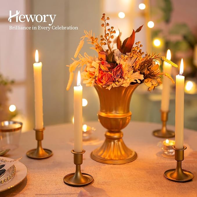 Gold Taper Candle Holder Set of 12, Hewory Short Skinny Brass Candlestick Holders, Vintage Small Low Metal Candles Sticks for Wedding Centerpieces Christmas Birthday Party Holiday Dinning Table Decor