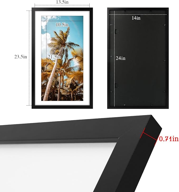 Frametory 2 Pack 14x24 Black Picture Frame with Real Glass Mat for 11x22