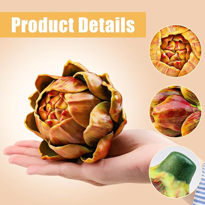 3pcs Large Faux Artichokes Decoration, Yellow Artificial Artichoke