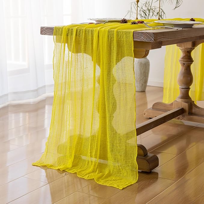 Yellow Cheesecloth Summer Table Runner 120 Inches for Party Home Decor | For Wedding Baby Shower Bridal Shower Birthday Engagement Party 10FT Rustic Boho Home Decorations