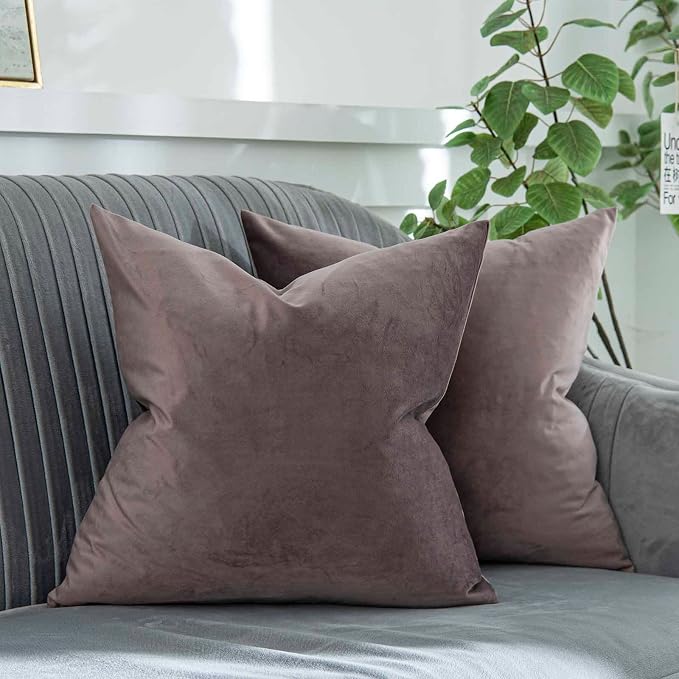 Mulberry Decorative Velvet Throw Pillow Covers 22x22 inch Set of 2 with Zipper Luxury Soft Solid Square Cushion Covers Case for Sofa Couch Bed Living Room