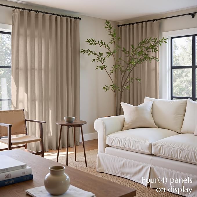 jinchan Linen Curtains Light Filtering Back Tab 50x120 Inch 2 Panels Taupe | Semi Sheer Curtains 120 inch length for Bedroom Living Room, Modern Farmhouse Drapes with Rod Pocket, Natural Boho Curtains