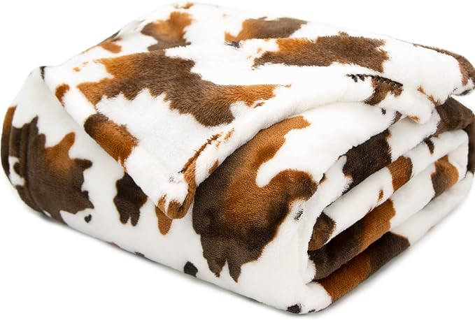 Twin Blanket for Travel, Lightweight Cozy Plush Soft Warm Fleece Throw Blanket for Bed, Couch, Sofa, Travel, Camping, Brown & White, 60x80 inches