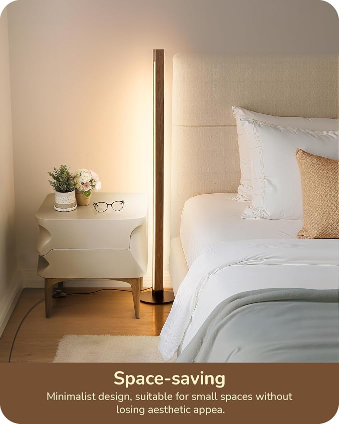 EDISHINE Wooden Floor Lamp with Remote, Dual Lighting, 7CCT & Dimmable