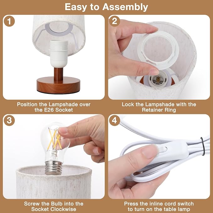 Desk Small Lamps Set of 2 (Cream Shade - Walnut Base, 9" Inline Control)