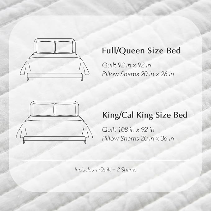 EVERGRACEHOME 100% Cotton Modern Lines Quilt Set Queen Size, Bright White | Pre-Washed Soft Cotton, Striped Coverlet Bedspread, 3 Piece Lightweight Bedding Set for All Season, with 2 Pillow Shams