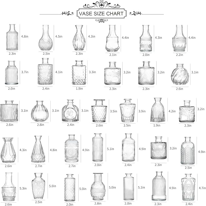 Glass Bud Vase Set of 33, Clear Small Vases Bulk for Wedding & Home Decor | Assorted Shapes & Sizes, Premium Clear Glass, Sturdy Packaging, Versatile for Weddings/Events/Home, Great Gift Choice
