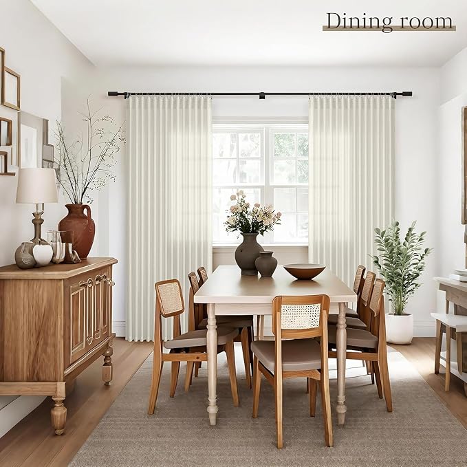 Jowels Warm Beige Linen Curtains 96 Inch Long 2 Panels for Living Room | Light Filtering Semi Sheer Curtain, Back Tab Pocket Pleated Look, Boho Farmhouse Textured Privacy Drapes for Bedroom Window