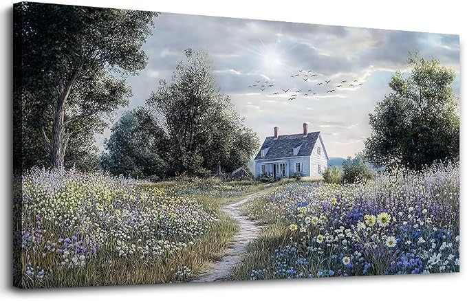 KELIYUAN Large Wall Decor Canvas Painting Wall Art For Bedroom Living Room Decoration Retro Pastoral Flower Sea Landscape Painting Art Print Picture Room For Farmhouse Room Home Decor 30x60 In