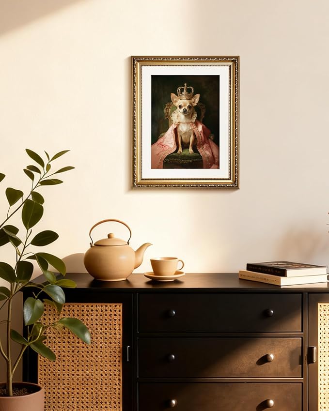 WHASAYART Vintage Gold Framed Royal Dog Portrait Canvas Wall Art | Victorian Style Chihuahua Wall Decor, Classic Pet Living Room Bedroom Home Office Decor, 13x16" Waterproof Canvas Painting