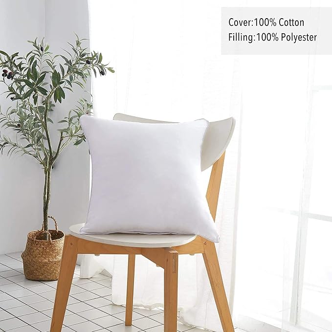 Oubonun 26 x 26 Pillow Inserts - Set of 2 - 100% Cotton Cover - 26 Inch Square - Decorative Pillow Inserts - White