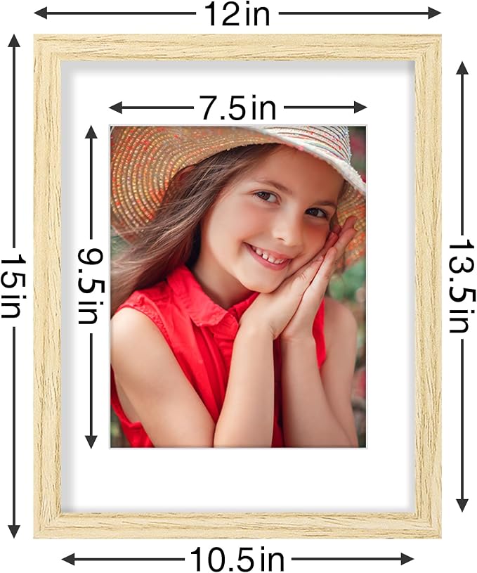 Vittanly 11x14 Picture Frames Set of 9, Shatter Resistant Plexiglass, Display 8x10 Pictures with Mat or 11x14 without Mat, Photo Frames for Wall or Tabletop, Engineered Wood, OAK | Display Pictures 8x10 with Mat or 11x14 without Mat, Engineered Wood wi...
