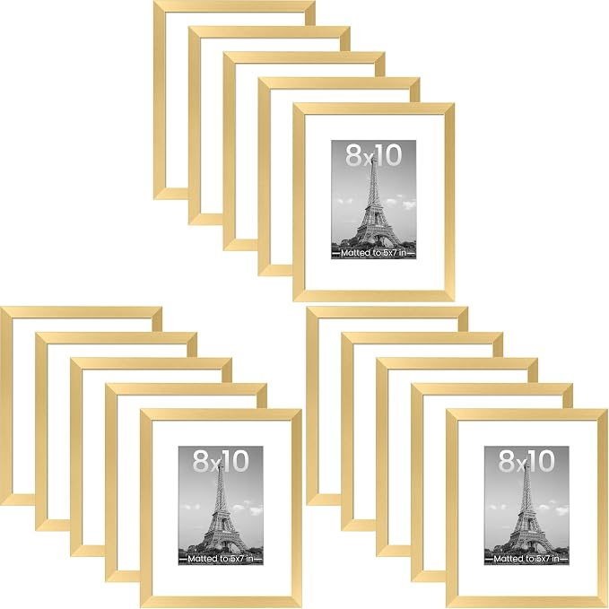 upsimples 8x10 Picture Frame Set of 5, Display Pictures 5x7 with Mat or 8 x 10 Without, Wall Gallery Photo Frames, Gold (Pack of 3)