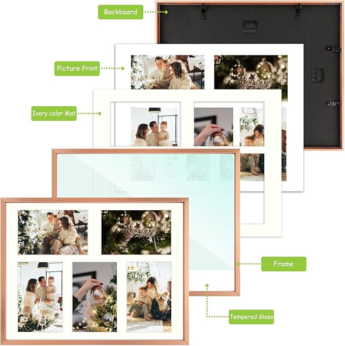 Golden State Art 11x14 Collage Frame for 5 4x6 Photos Rose Gold 2 Pack
