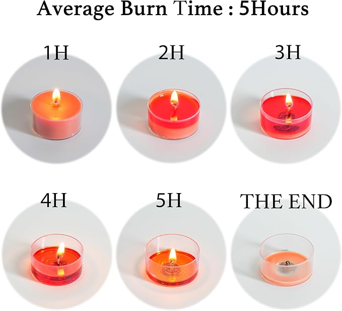 12 Orange Unscented Natural Soy Tealight Candles in Clear Cup